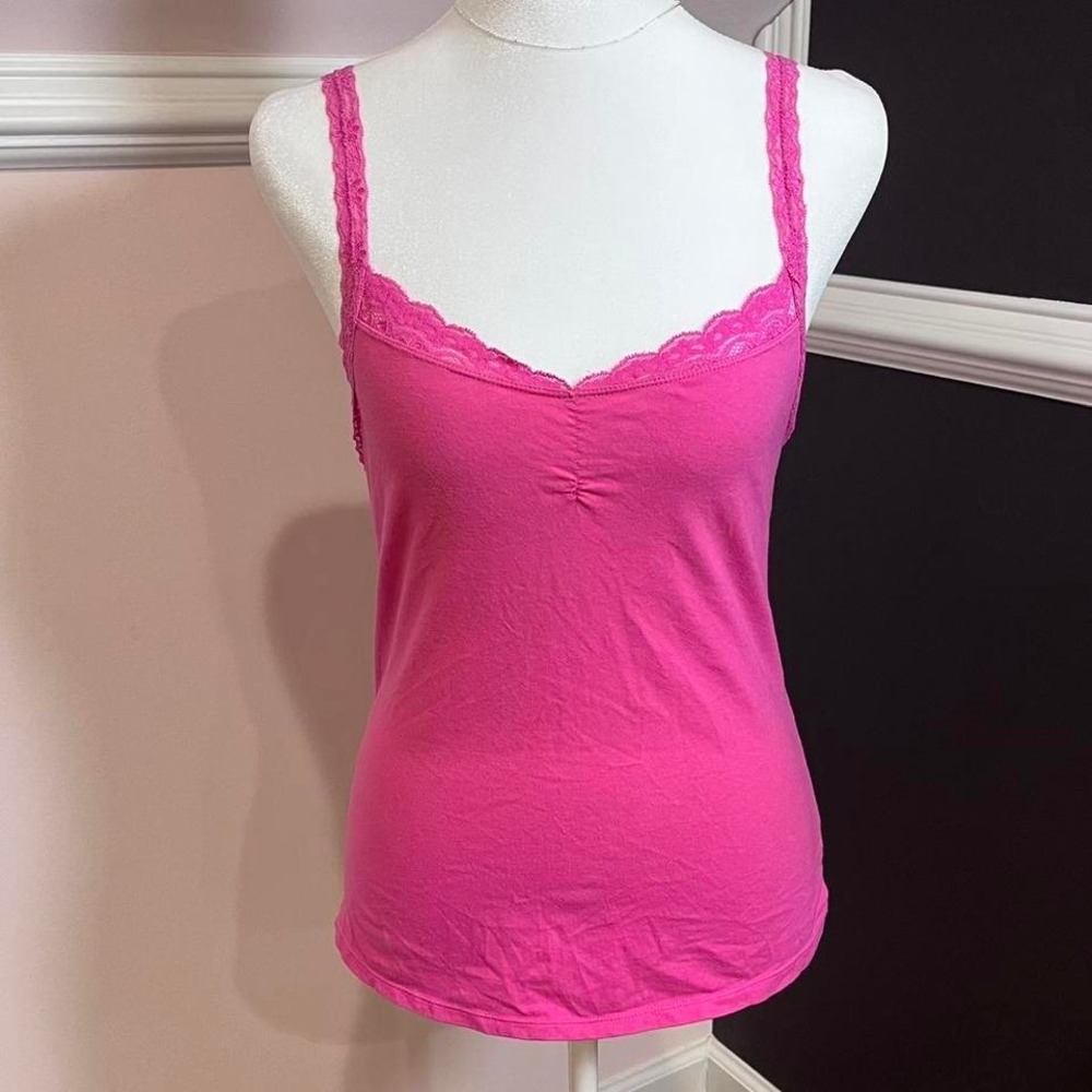 y2k‎ hot barbie pink lace trim cinched tank medium